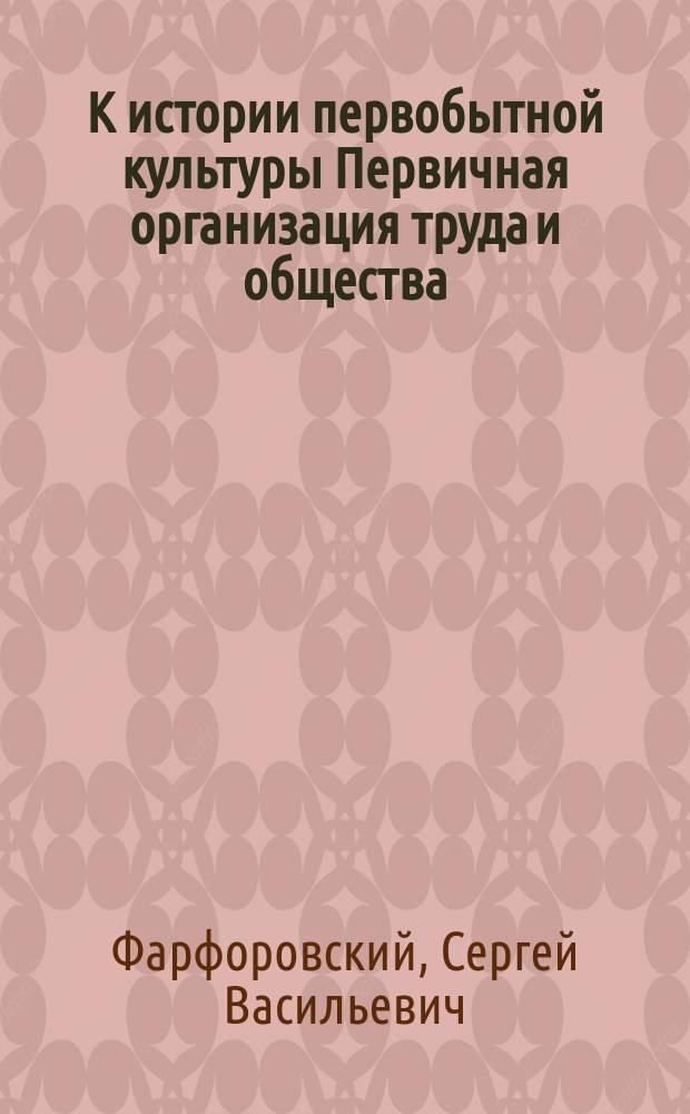 К истории первобытной культуры Первичная организация труда и общества