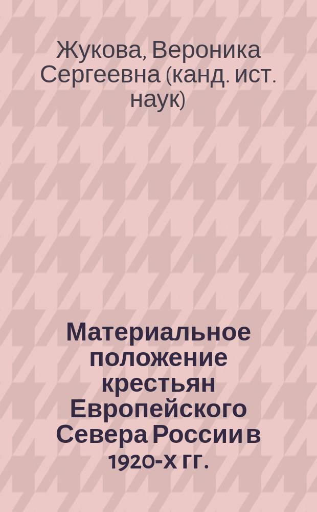 Материальное положение крестьян Европейского Севера России в 1920-х гг. : монография
