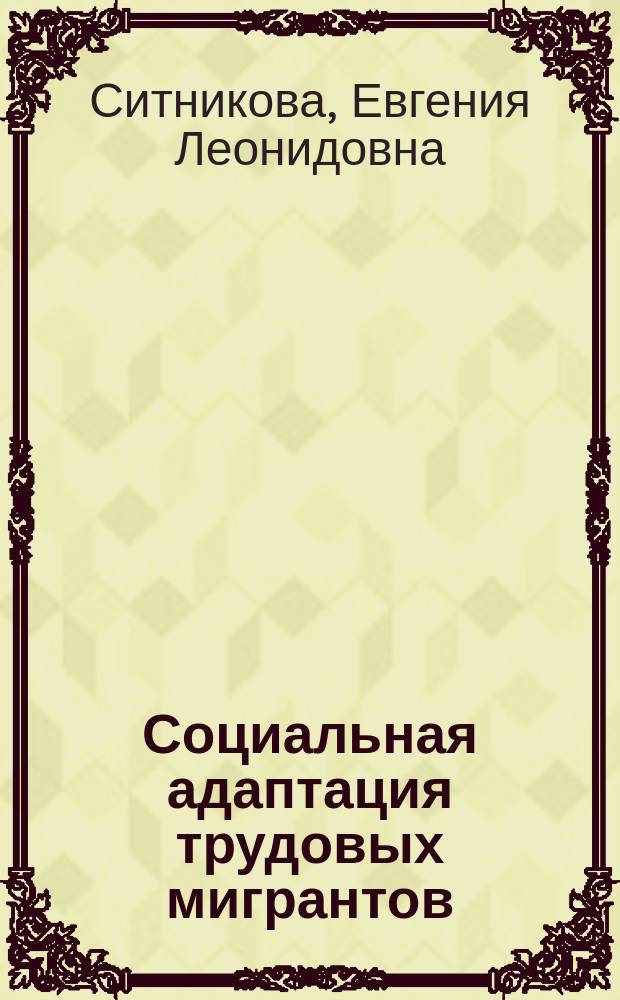 Социальная адаптация трудовых мигрантов (на примере Нижегородской области) : автореф. дис. на соиск. учен. степ. к.социол.н. : специальность 22.00.04 <Социальная структура, социальные институты и процессы>