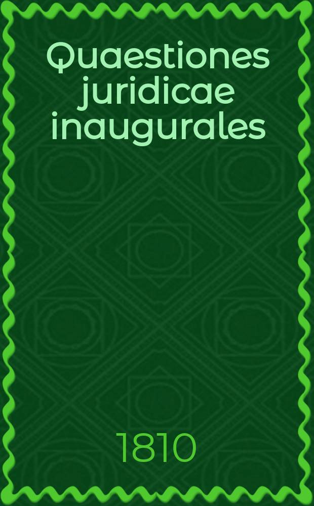 Quaestiones juridicae inaugurales