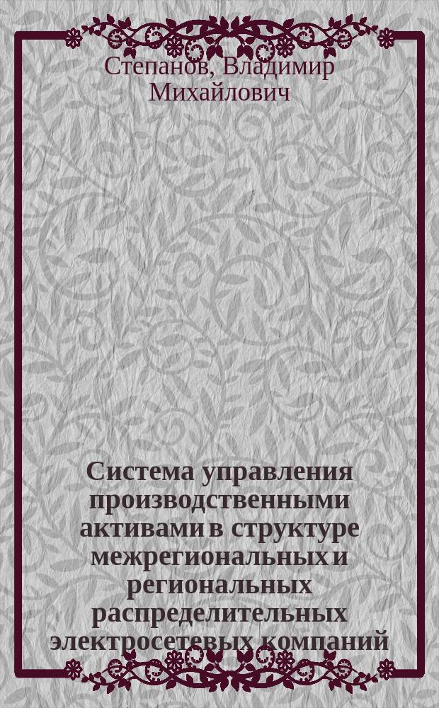Система управления производственными активами в структуре межрегиональных и региональных распределительных электросетевых компаний : учебно-методическое пособие