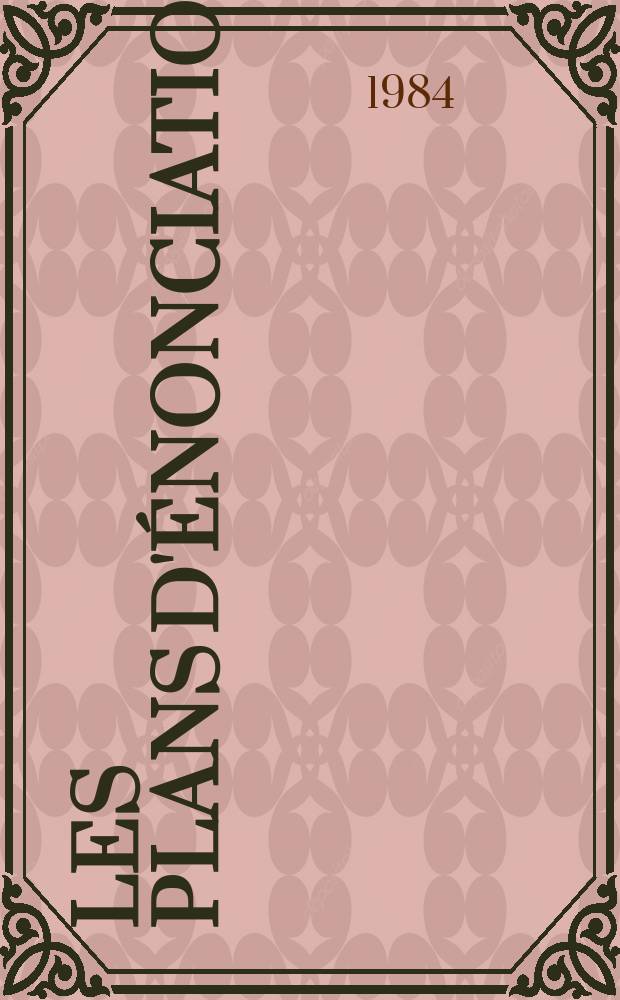 Les Plans d'énonciation : Recueil