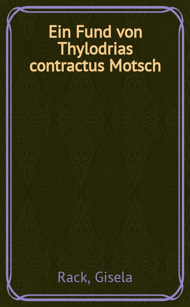 Ein Fund von Thylodrias contractus Motsch : (Coleoptera, Dermestidae) in Hamburg