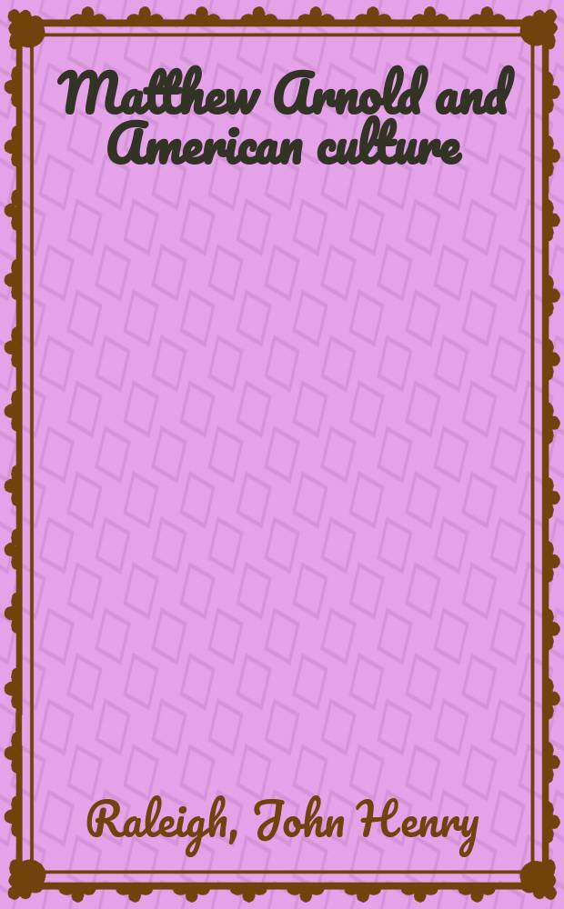 Matthew Arnold and American culture