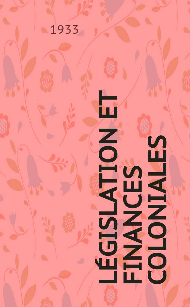 Législation et finances coloniales