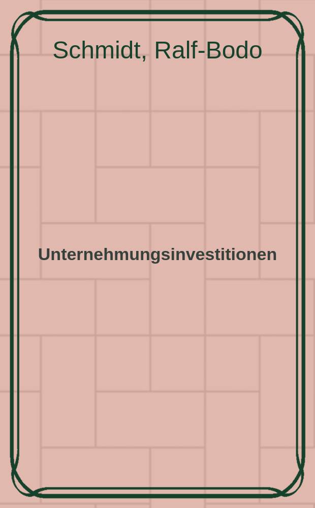 Unternehmungsinvestitionen : Strukturen, Entscheidungen, Kalküle