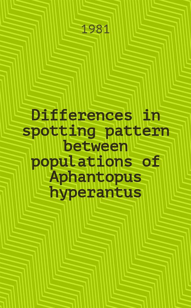 Differences in spotting pattern between populations of Aphantopus hyperantus (Lepidoptera, Satyridae) in southern Finland