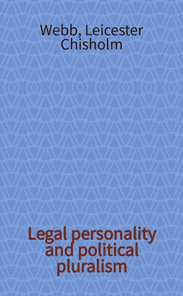 Legal personality and political pluralism