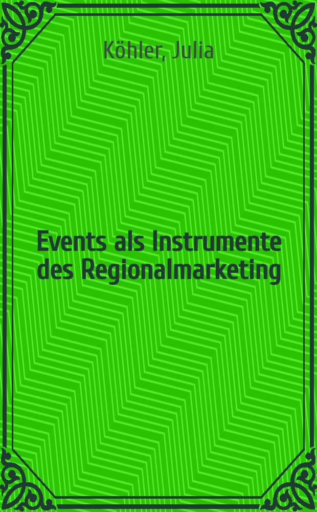 Events als Instrumente des Regionalmarketing : Entwicklung eines Bezugsrahmens zur regional-strategischen Eventwirkungskontrolle = Событие, как инструмент регионального маркетинга: расширение границ прибыли при развитии регионально-стратегического контроля