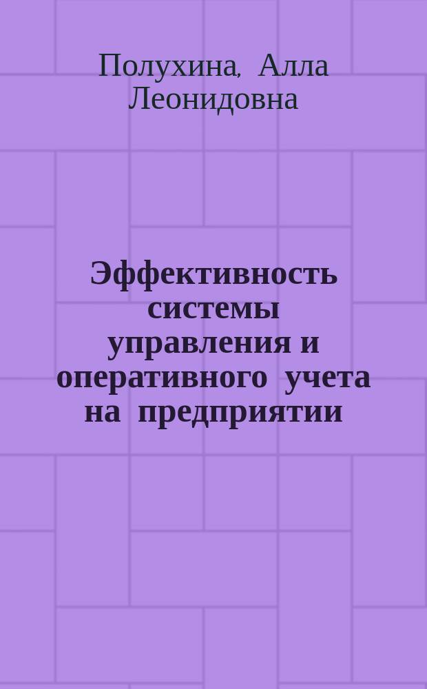 Эффективность системы управления и оперативного учета на предприятии : монография
