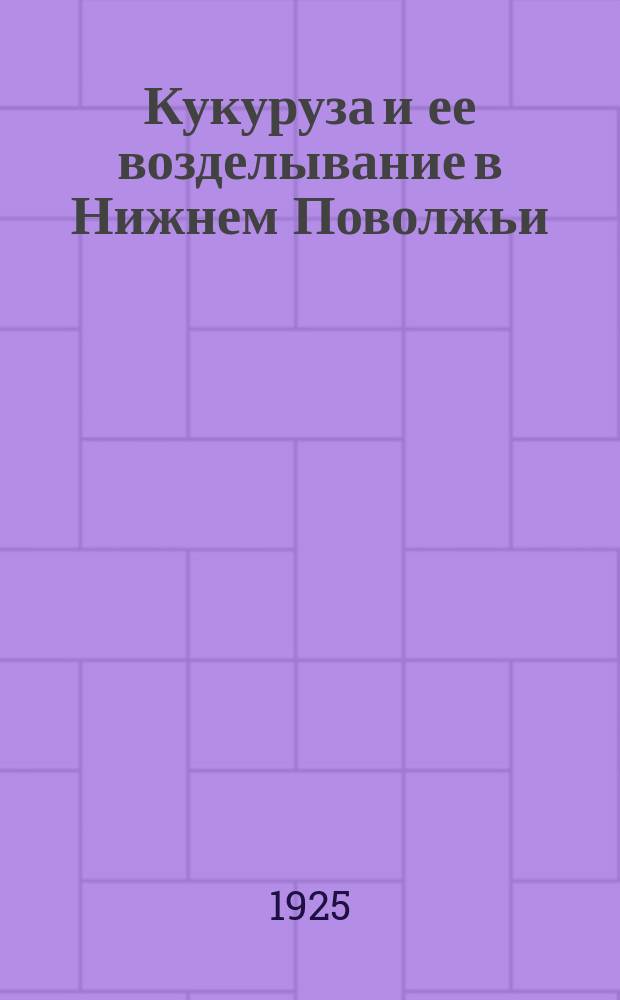 Кукуруза и ее возделывание в Нижнем Поволжьи