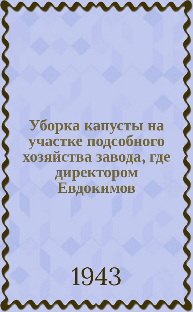Уборка капусты на участке подсобного хозяйства завода, где директором Евдокимов : на переднем плане - стахановка Клавдия Широкова. 2 сентября 1943 г. : фотография