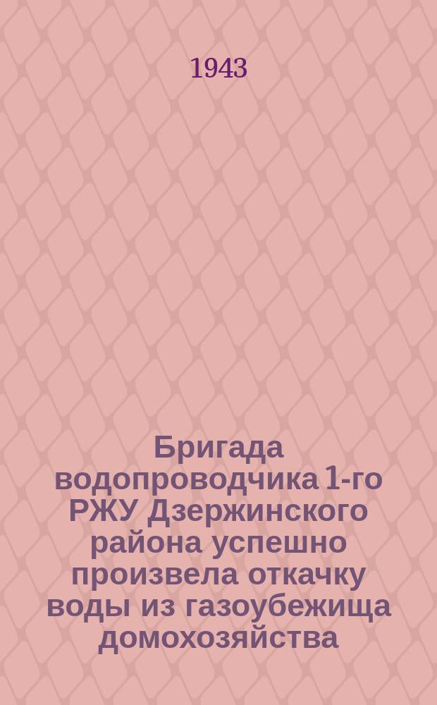 Бригада водопроводчика 1-го РЖУ Дзержинского района успешно произвела откачку воды из газоубежища домохозяйства : на снимке: бригадир водопроводчик И. И. Макаров. 20 мая 1943 г. : фотография