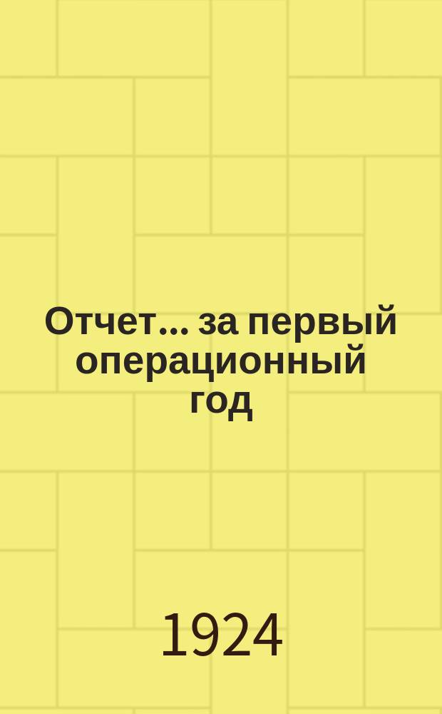 Отчет... ... за первый операционный год