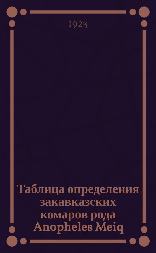 Таблица определения закавказских комаров рода Anopheles Meiq