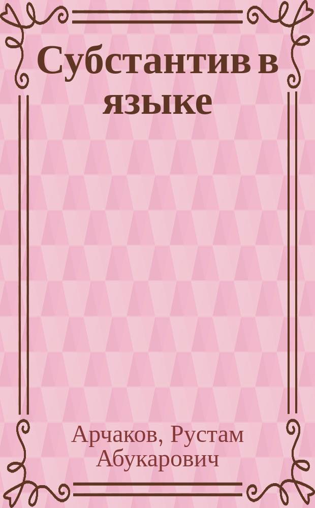 Субстантив в языке: области концептуализации, категоризации, прагматизации