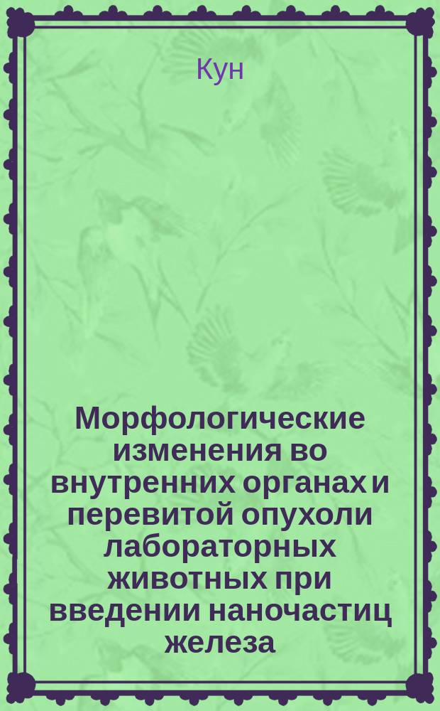 Морфологические изменения во внутренних органах и перевитой опухоли лабораторных животных при введении наночастиц железа : автореферат диссертации на соискание ученой степени кандидата медицинских наук : специальность 14.03.02 <Патологическая анатомия>
