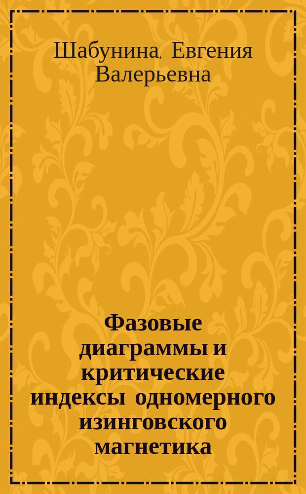 Фазовые диаграммы и критические индексы одномерного изинговского магнетика : автореферат диссертации на соискание ученой степени кандидата физико-математических наук : специальность 01.04.07 <Физика конденсированного состояния>