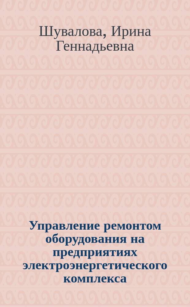Управление ремонтом оборудования на предприятиях электроэнергетического комплекса : автореферат диссертации на соискание ученой степени кандидата экономических наук : специальность 08.00.05 <Экономика и управление народным хозяйством по отраслям и сферам деятельности>
