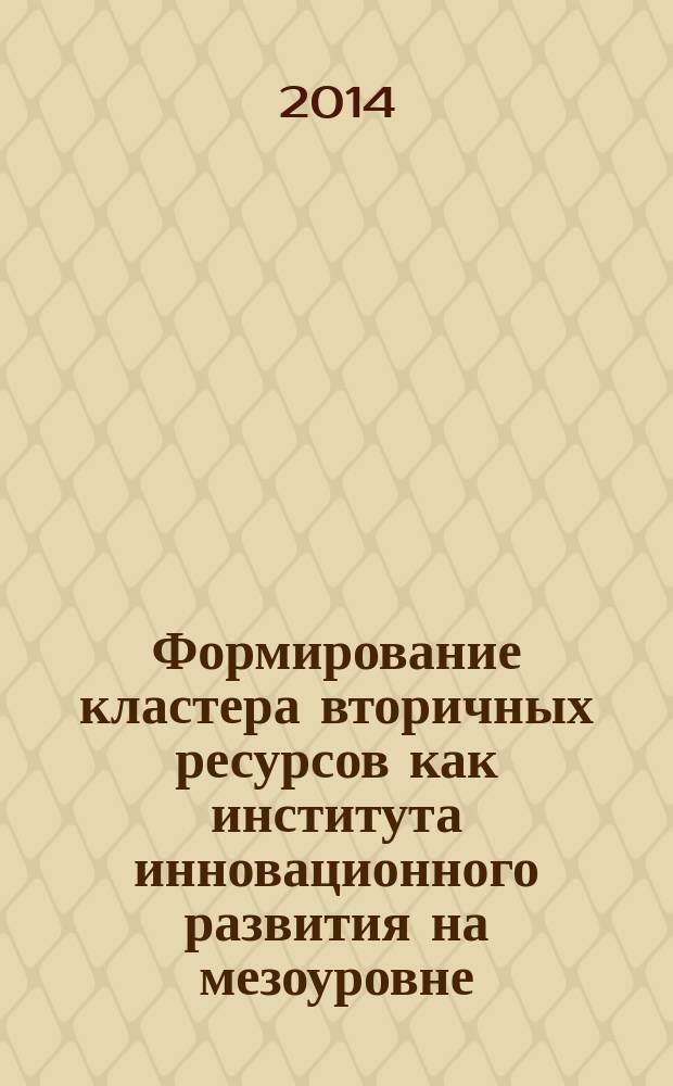 Формирование кластера вторичных ресурсов как института инновационного развития на мезоуровне : автореферат диссертации на соискание ученой степени кандидата экономических наук : специальность 08.00.05 <Экономика и управление народным хозяйством по отраслям и сферам деятельности>