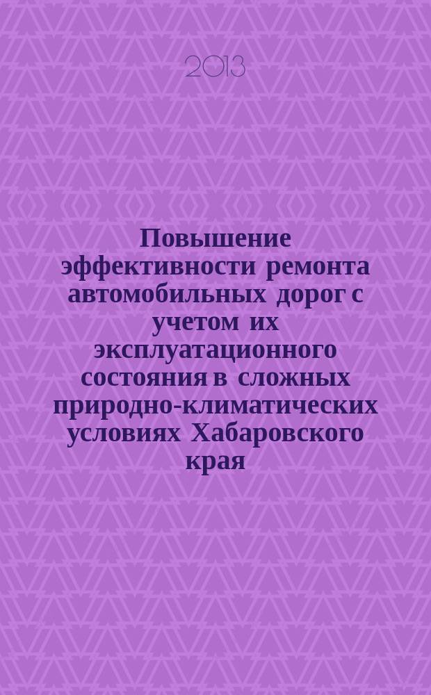 Повышение эффективности ремонта автомобильных дорог с учетом их эксплуатационного состояния в сложных природно-климатических условиях Хабаровского края : автореферат диссертации на соискание ученой степени кандидата технических наук : специальность 05.23.11 <Проектирование и строительство дорог, метрополитенов, аэродромов, мостов и транспортных тоннелей>