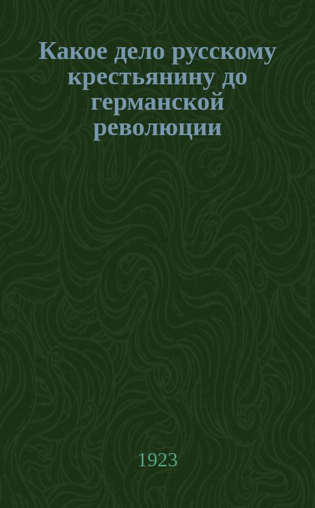 Какое дело русскому крестьянину до германской революции