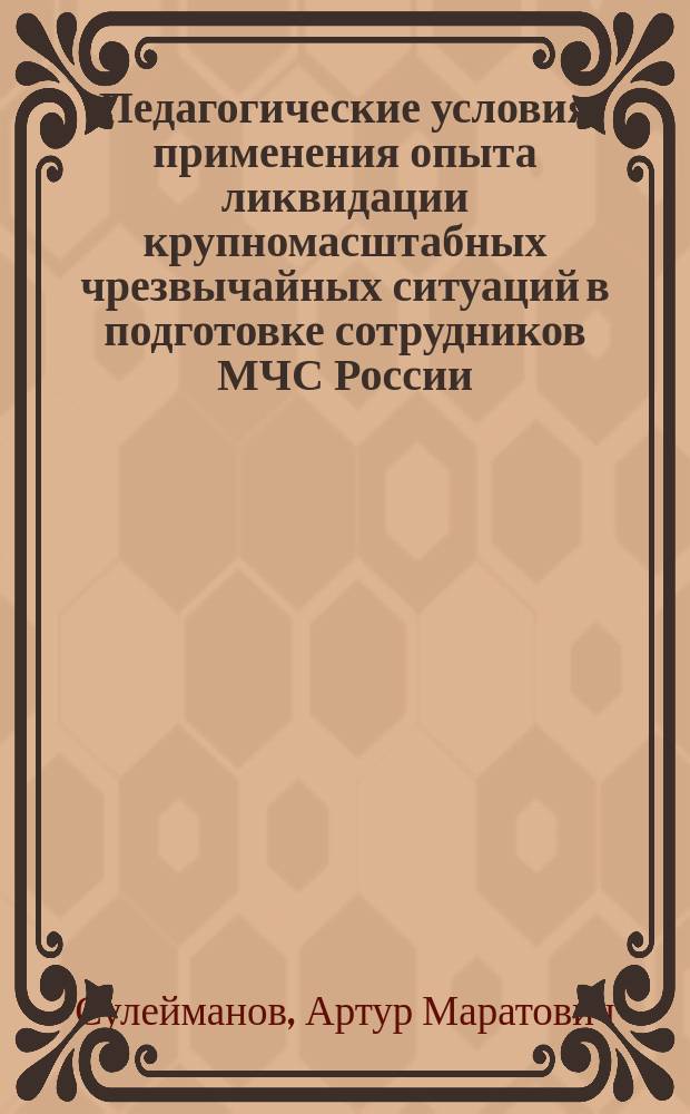 Педагогические условия применения опыта ликвидации крупномасштабных чрезвычайных ситуаций в подготовке сотрудников МЧС России : : : автореферат диссертации на соискание ученой степени кандидата педагогических наук : специальность 13.00.08 <теория и методика проф. образования>