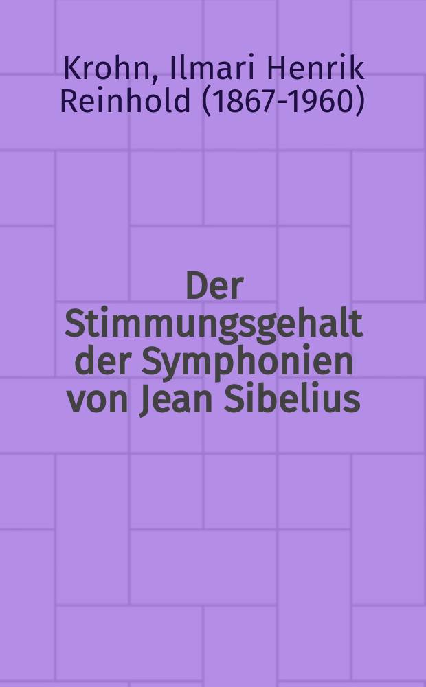 Der Stimmungsgehalt der Symphonien von Jean Sibelius