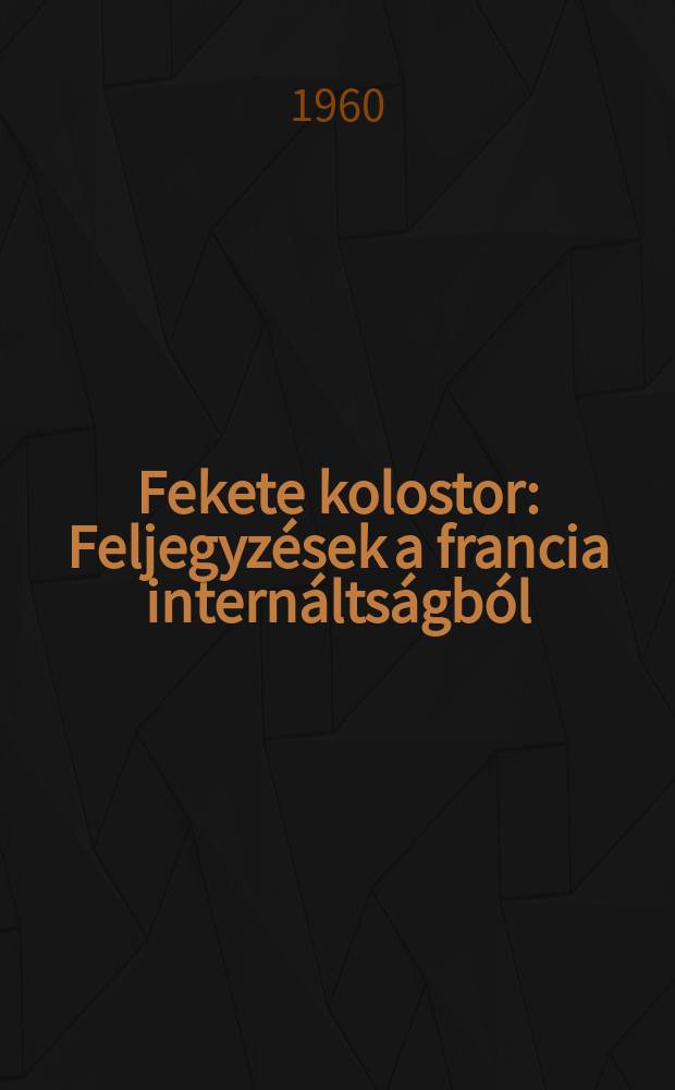 Fekete kolostor : Feljegyzések a francia internáltságból : Regény