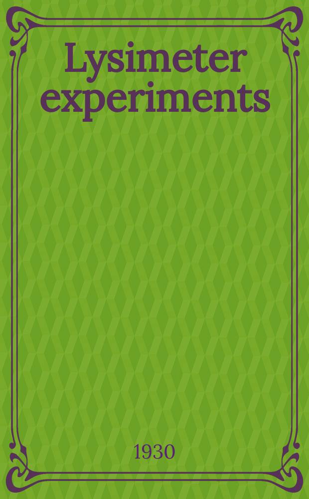 Lysimeter experiments