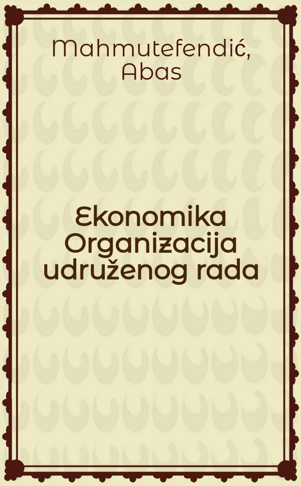 Ekonomika Organizacija udruženog rada
