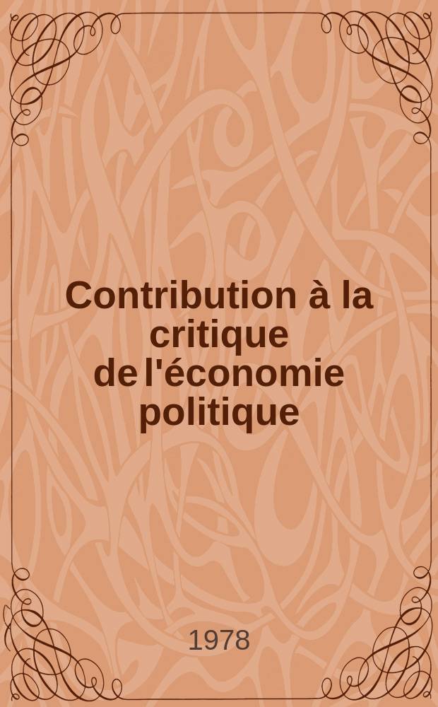 Contribution à la critique de l'économie politique