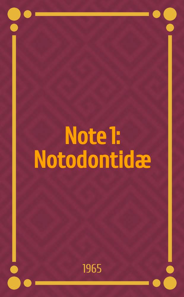 Note 1 : Notodontidæ