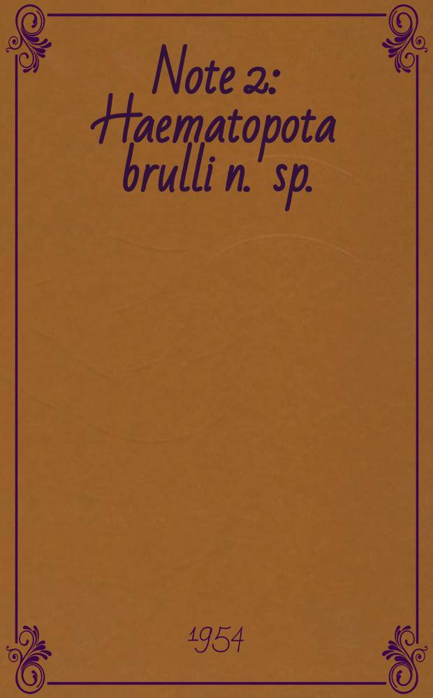 Note 2 : Haematopota brulli n. sp.