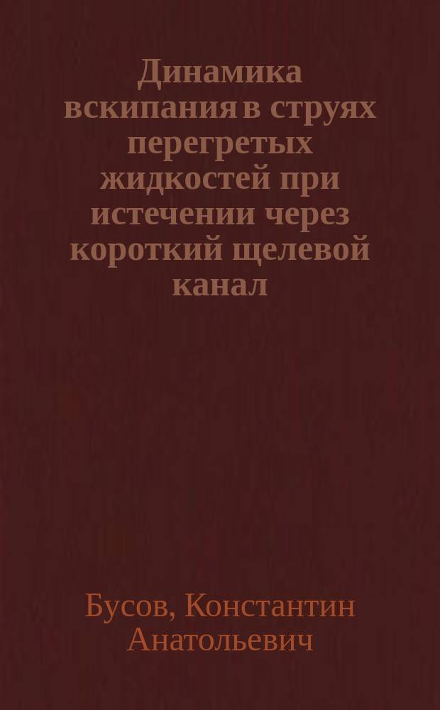 Динамика вскипания в струях перегретых жидкостей при истечении через короткий щелевой канал : автореферат дис. на соиск. уч. степ. кандидата физико-математических наук : специальность 01.04.14 <теплофизика>