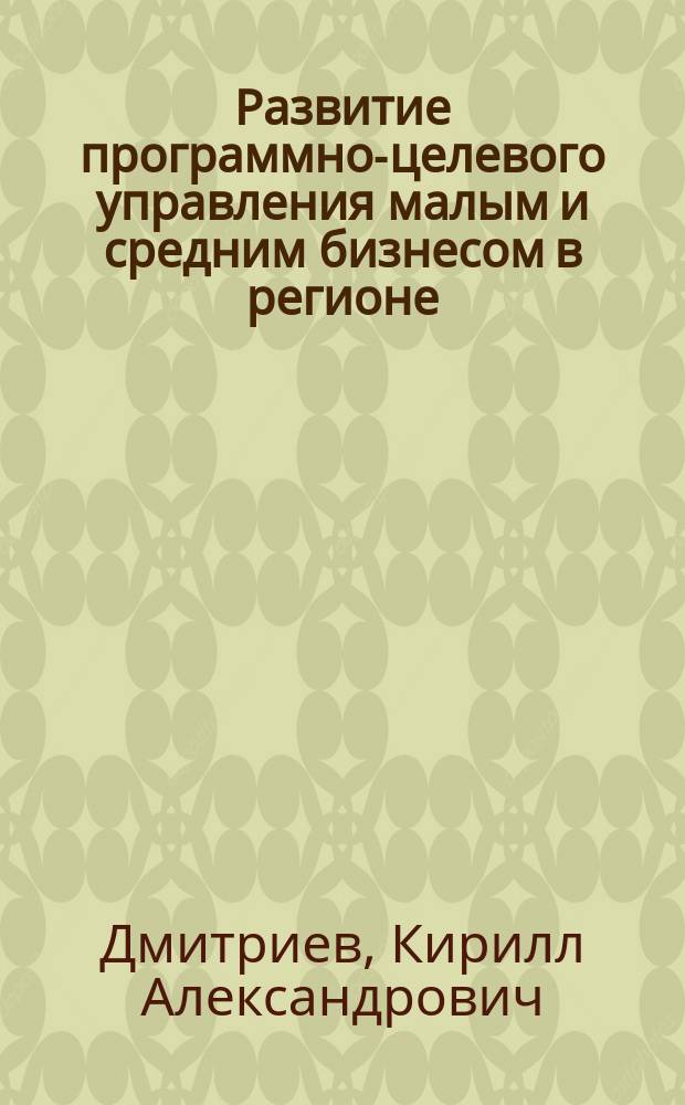 Развитие программно-целевого управления малым и средним бизнесом в регионе : автореферат диссертации на соискание ученой степени кандидата экономических наук : специальность 08.00.05 <Экономика и управление народным хозяйством по отраслям и сферам деятельности>