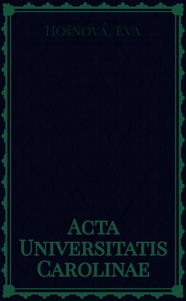 Acta Universitatis Carolinae : 1993. K vývoji české syntaxe : ve vědeckých textech z poslední čtvrtiny 19. století = Развитие чешского синтаксиса (в научных текстах последней четверти XIX века)