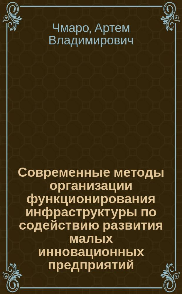 Современные методы организации функционирования инфраструктуры по содействию развития малых инновационных предприятий : автореферат диссертации на соискание ученой степени кандидата экономических наук : специальность 08.00.05 <Экономика и управление народным хозяйством по отраслям и сферам деятельности>