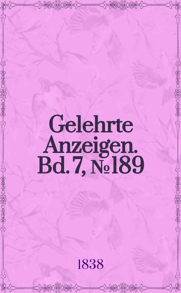 Gelehrte Anzeigen. Bd. 7, № 189