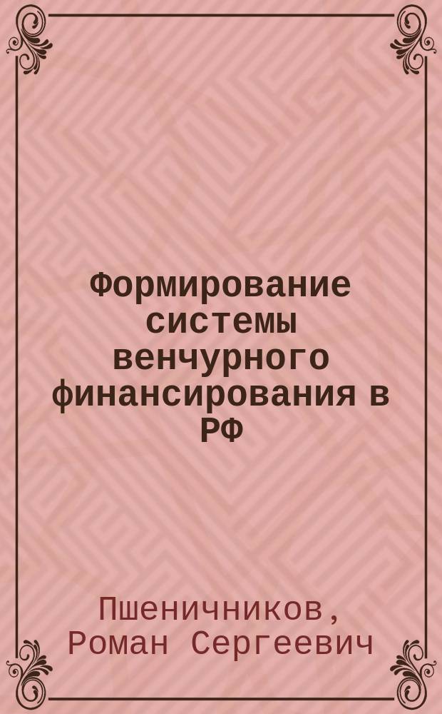 Формирование системы венчурного финансирования в РФ : автореферат диссертации на соискание ученой степени кандидата экономических наук : специальность 08.00.10 <Финансы, денежное обращение и кредит>