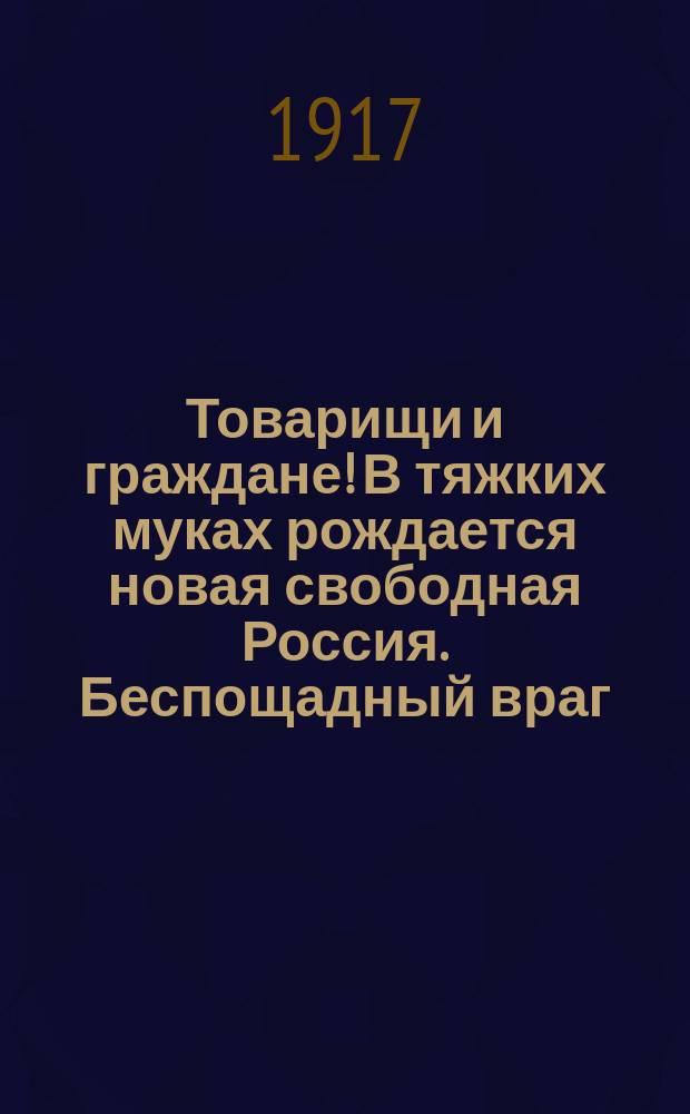 Товарищи и граждане! В тяжких муках рождается новая свободная Россия. Беспощадный враг... : листовка