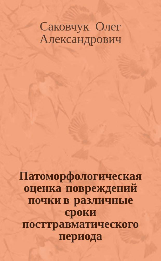 Патоморфологическая оценка повреждений почки в различные сроки посттравматического периода : автореферат диссертации на соискание ученой степени кандидата медицинских наук : специальность 14.03.02 <Патологическая анатомия> : специальность 14.03.05 <Судебная медицина>
