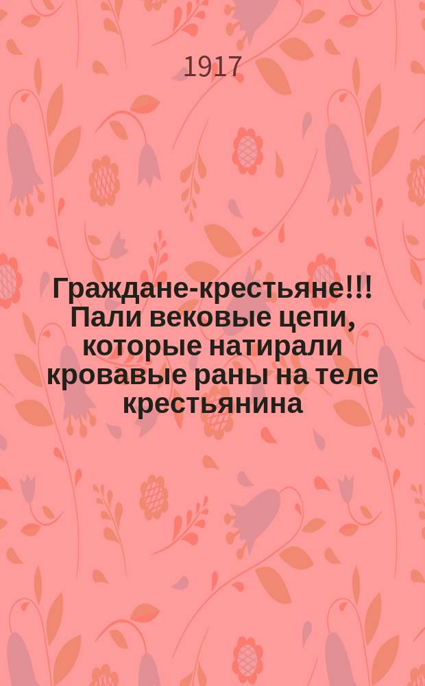 Граждане-крестьяне!!! Пали вековые цепи, которые натирали кровавые раны на теле крестьянина... : листовка