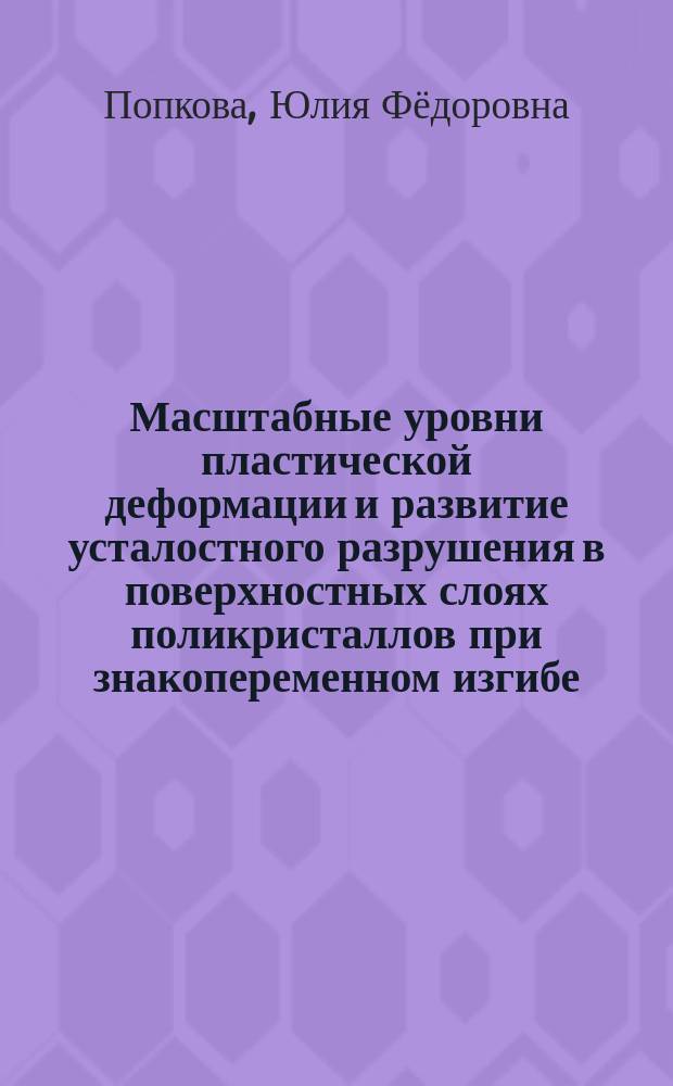 Масштабные уровни пластической деформации и развитие усталостного разрушения в поверхностных слоях поликристаллов при знакопеременном изгибе : автореферат диссертации на соискание ученой степени кандидата технических наук : специальность 05.16.01 <Металловедение и термическая обработка металлов и сплавов>