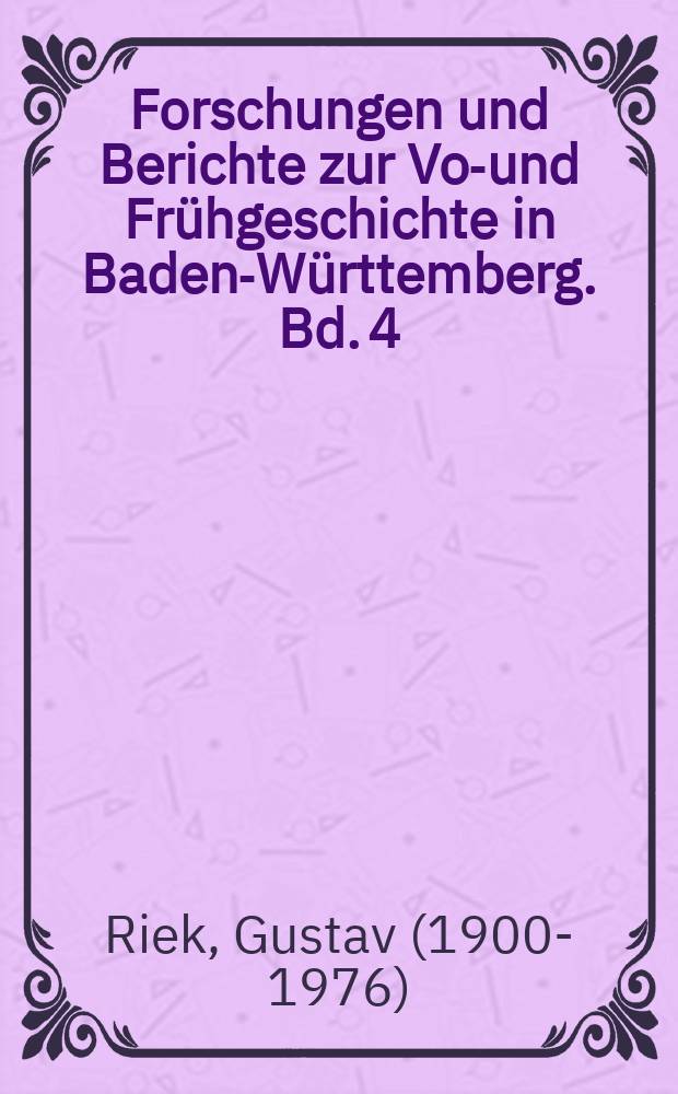 Forschungen und Berichte zur Vor- und Frühgeschichte in Baden-Württemberg. Bd. 4/1 : Das Paläolithikum der Brillenhöhle bei Blaubeuren (Schwäbische Alb) = Палеолит в пещере Брилленхёле в Блаубойрен