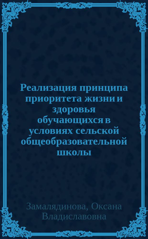 Реализация принципа приоритета жизни и здоровья обучающихся в условиях сельской общеобразовательной школы : автореферат диссертации на соискание ученой степени кандидата педагогических наук : специальность 13.00.01 <Общая педагогика, история педагогики>