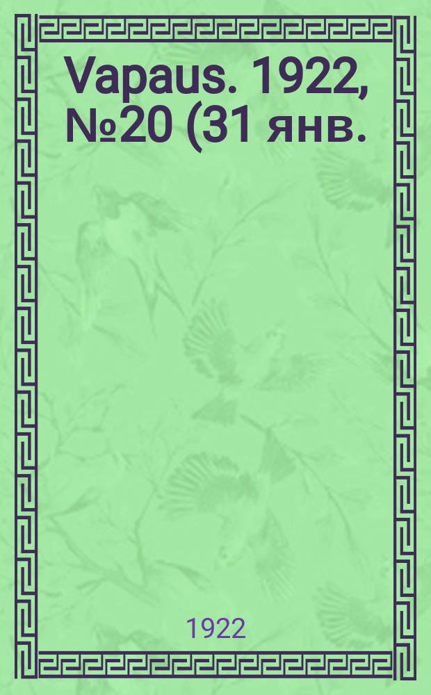 Vapaus. 1922, № 20 (31 янв.)