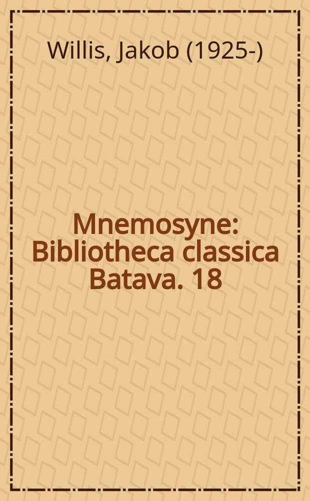 Mnemosyne : Bibliotheca classica Batava. 18 : De Martiano Capella emendando = Об исправлениях Марциана Капеллы.