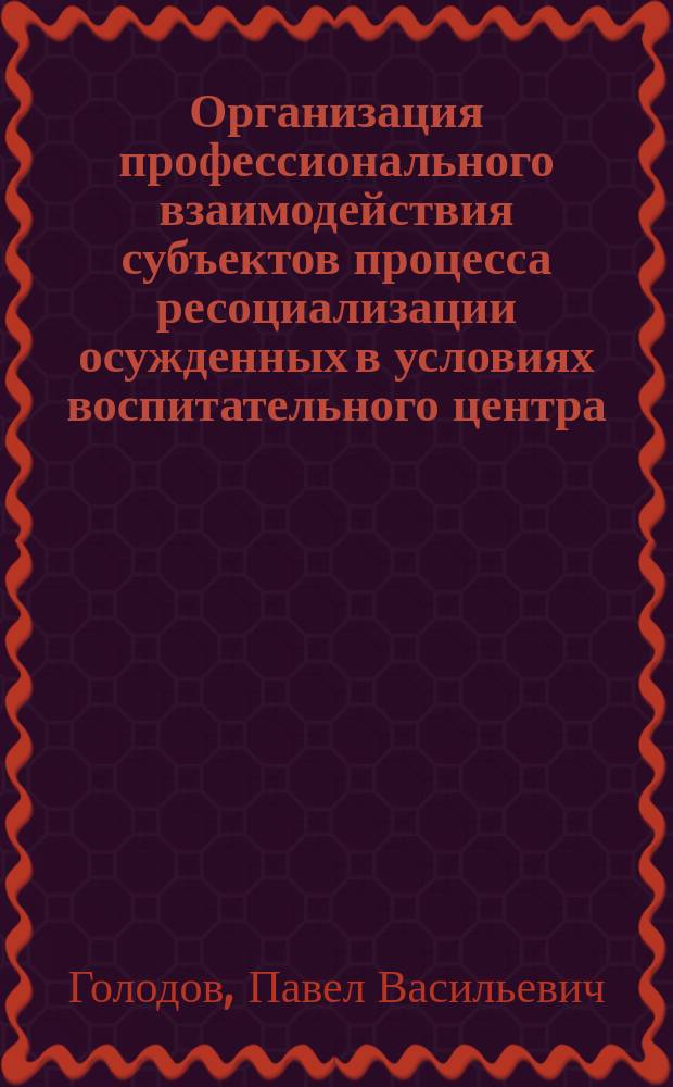 Организация профессионального взаимодействия субъектов процесса ресоциализации осужденных в условиях воспитательного центра : практическое руководство