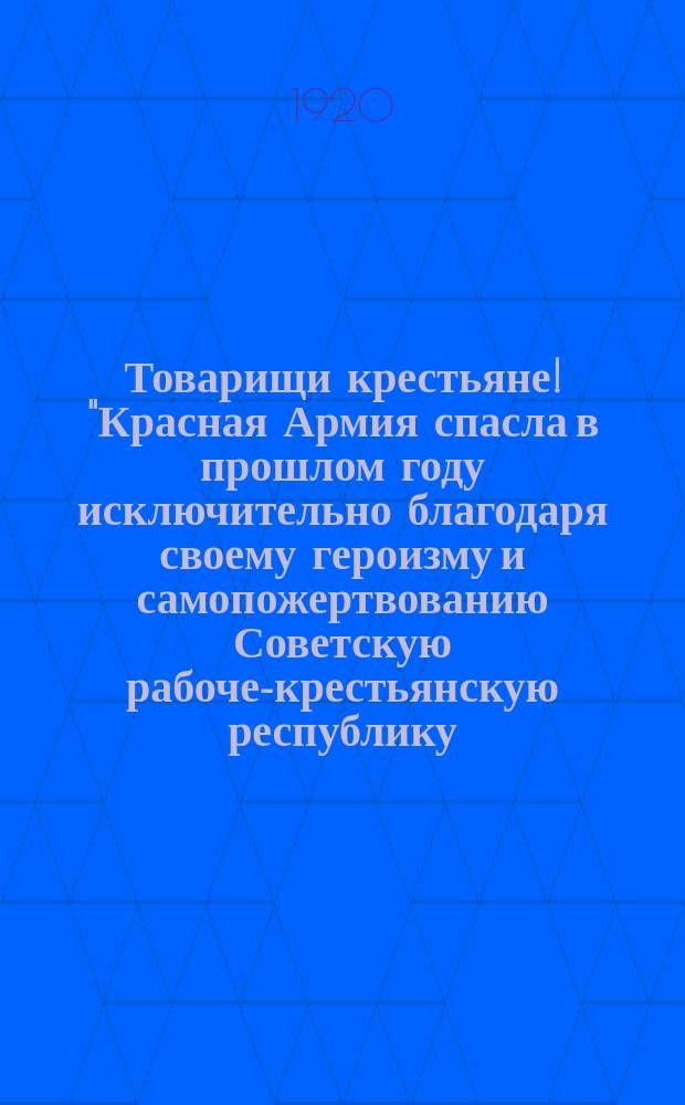 Товарищи крестьяне! "Красная Армия спасла в прошлом году исключительно благодаря своему героизму и самопожертвованию Советскую рабоче-крестьянскую республику ...", 27 июля 1920 г. : листовка